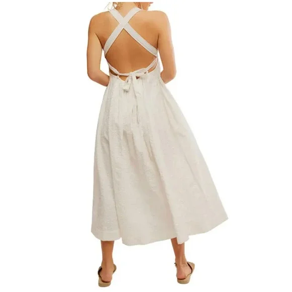 NEW FREE PEOPLE FREE-EST COCONUT MILK IVORY POPPY MIDI DRESS SZ L - Picture 4 of 11